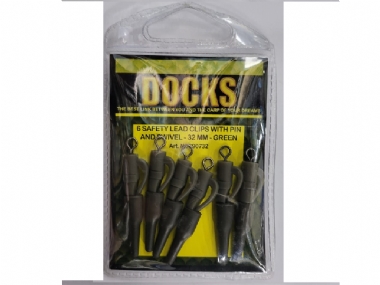 DOCKS 6 SAFETY LEAD CLIPS WITH PIN AND SWIVEL 32MM