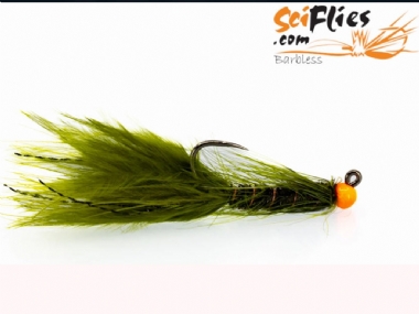 OLIVE PEACOCK (JIG) ORANGE BRASS BEAD