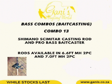 BASS COMBO 13 SHIMANO SCIMITAR CASTING ROD AND PRO BASS BAITCASTER